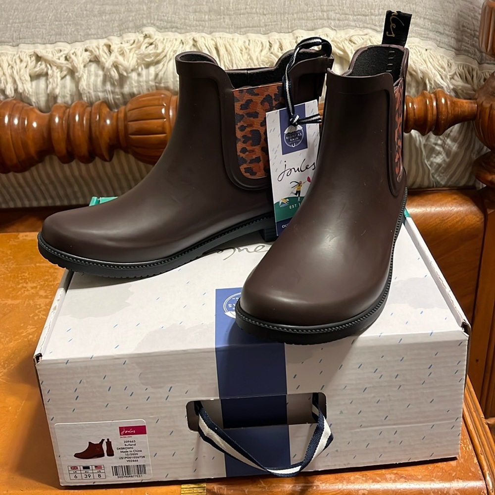 Joules Rutland Dark Brown Rain Boots Size 8